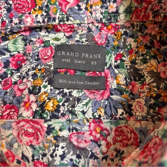 Grand Frank slim fit floral button down Size 16.5 41/42 - Picture 4 of 7